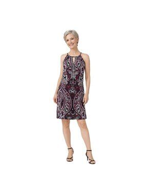 2/$24 INC M Bohemian Paisley Print Sequin Dress Wine Black White Purple